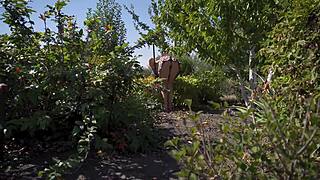 Hidden cam spies hot neighbor flashing thong upskirt in garden miniskirt