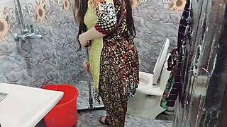 Indian Maid's Bathroom Fuck with Owner's Dirty Hindi Talk Moans