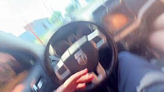 Sloppy car blowjob with windows down, everyone watches her huge ass while she swallows cum