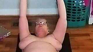 early morning yoga session reveals hot mature's flexible pussy and big tits