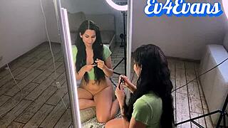 sexy brunette girlfriend mirror deepthroat doggystyle cum swallow