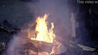 fantasy cosplay campire bares small tits in outdoor public scene