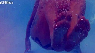 Milf melissa dives into pool with tattoos