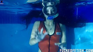 masked helen star teases underwater pool skinny body