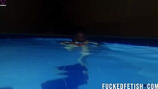 masked helen star teases underwater pool skinny body