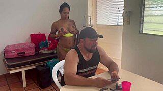 Hubby cooks while his slutty wife bends over for friend's huge cock in the kitchen