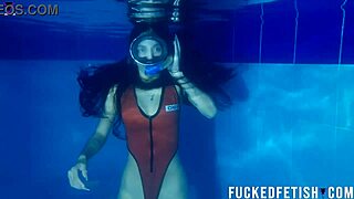 masked helen star teases underwater pool skinny body