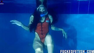 masked helen star teases underwater pool skinny body
