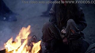 fantasy cosplay campire bares small tits in outdoor public scene