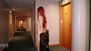 dared to streak naked from my hotel room flashing skinny redhead tits outdoors