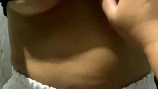 Teen teases throbbing cock with perfect natural tits