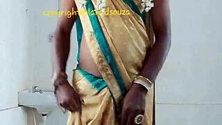beautiful indian crossdresser lara dsouza strips saree for steamy shemale play