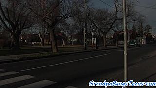 doggystyled teen beauty bent over and banged deep by old european pensioner