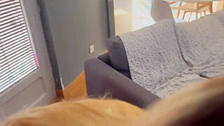 Slutty blonde bimbo chokes on cock deepthroat gagging face fuck swallows every drop!