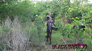 desi melanie's tight teen pussy takes big black cock bent over on african palmfruit farm