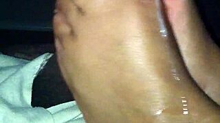 Smooth ebony feet tease and stroke hard shaft in steamy amateur session