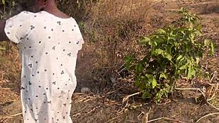 Suggestive country threesome with shy big ass ebony beauty bent over