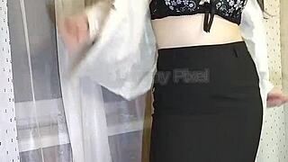 Naughty Curvy Secretary Lammy Pixel Teases Pierced Tits And Panties At Work