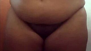chubby brazilian big ass babe strips and spreads her fat cheeks