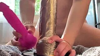 oh god i came four times riding giant dildo up my tight asian ass in used panties!