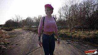 French blonde endy reveals big clit in german pickup casting