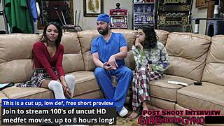 solana spreads shaved pussy wide during her first intense gyno exam backstage