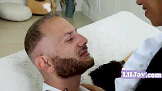 God, Asian Maid's Touch Has Him Stretching Her Cute Uniform Too Far!