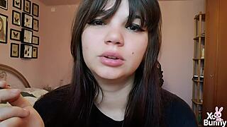 Romanian femdom goddess smokes cigarette showing big bare pussy lips up close