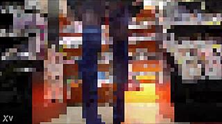 crossdresser teases in mini skirt at sex shop upskirt