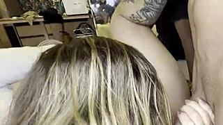 Lucky guy fucks chubby married brunette and milf together