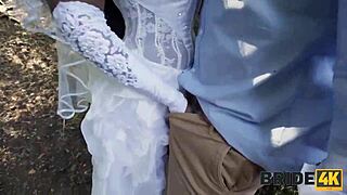 Cheating black bride bent over fucked doggystyle in forest