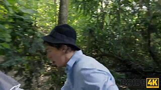 Cheating black bride bent over fucked doggystyle in forest