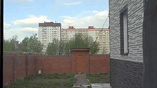 brunette trembles with ecstasy anal dildoing juicy ass on windowsill fingering shaved pussy