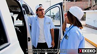 curvy colombian lured by fake boss for outdoor public massage fuck