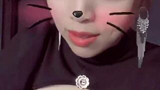 The story unfolds as the teen squeezes her big tits tightly