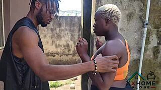 pretty ebony slut bends over for huge cock doggystyle domination orgasms with facial cum blast