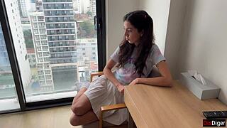 Break me daddy 😈 step sis bent over rough doggy cum facial 💦