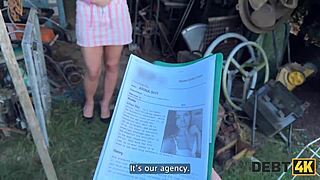 debt4k young debtor unleashes massive squirt on collector in garden pov