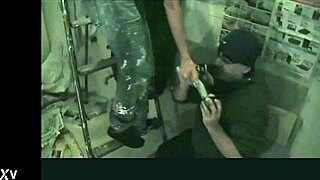 painter sniffs dirty socks and feet after long work fetish session