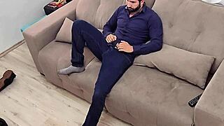 Exhausted from work I strip and jerk my huge cock home alone