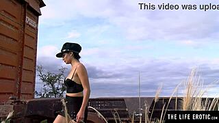 hey, wanna see this beauty finger her hairy pussy in old car?