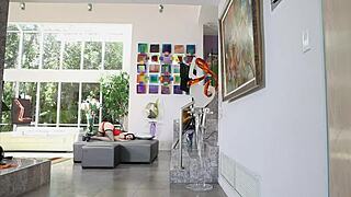 two brunette milfs fuck with anal toys butts plugged in fishnets