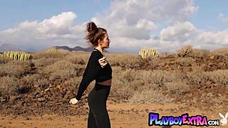 Skinny Russian brunette Taya Vais strips nude in desert outdoors