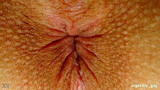 Pulsing anal contractions explode in close-up orgasm