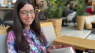 Nerdy glasses girl reveals nympho side craving facial cumshots outdoors