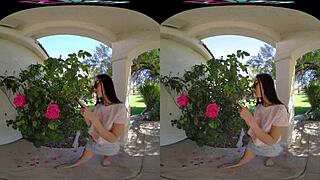 Naughty petite brunette Jazmin Luv devours cock hungrily outdoors