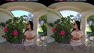 Naughty petite brunette Jazmin Luv devours cock hungrily outdoors