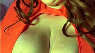 Oiled up Velma's huge natural tits bounce in sloppy titty fuck POV