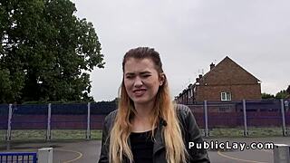 So this blonde brit pulls down her panties outdoors and fucks for cash pov style.