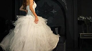 Redhead bride backstage in lingerie bondage